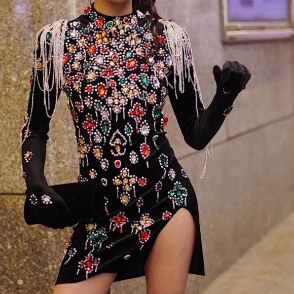 handmade dress, short black longsleeve dress, WORN ONCE, exotic - Picture 3 of 3